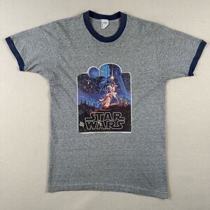 1977 Star Wars Ringer Shirt Men’s Medium Gray Short‎ Sleeve Iron On Graphic